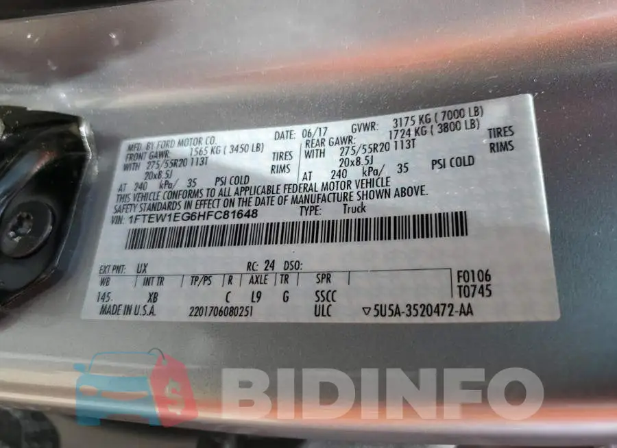1FTEW1EG6HFC81648 Photo# 12