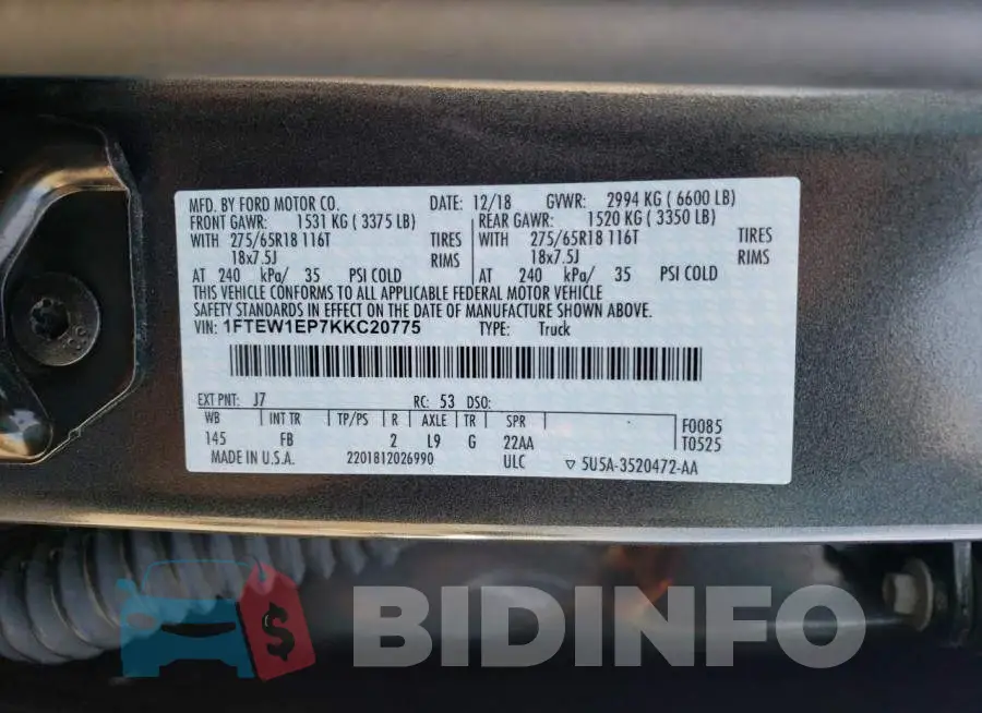 1FTEW1EP7KKC20775 Photo# 12