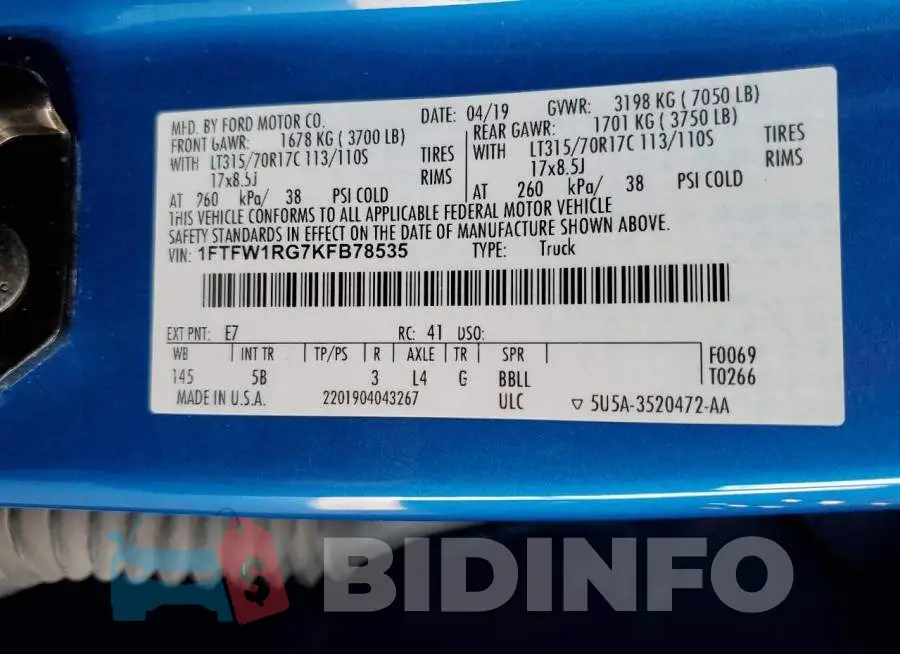 1FTFW1RG7KFB78535 Photo# 13