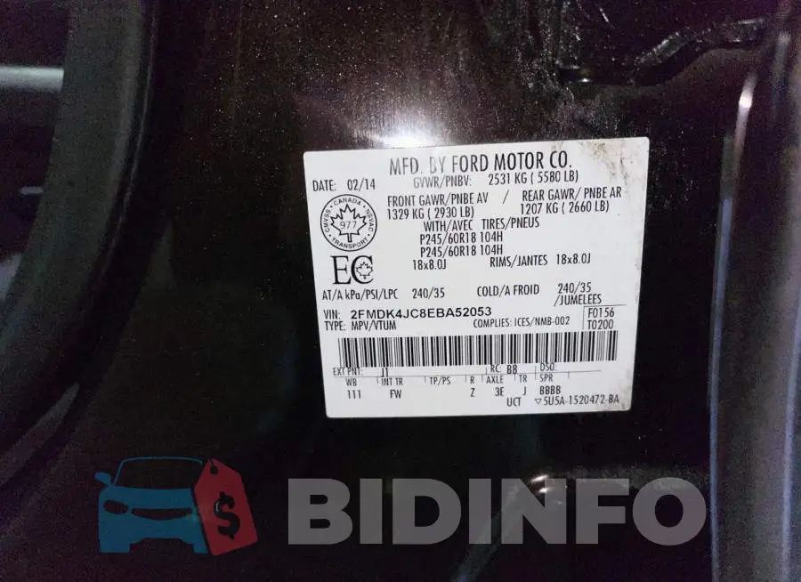 2FMDK4JC8EBA52053 Photo# 9