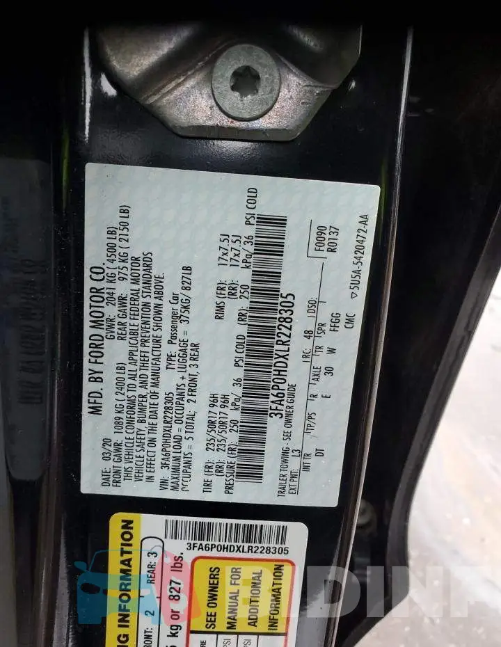 3FA6P0HDXLR228305 Photo# 12