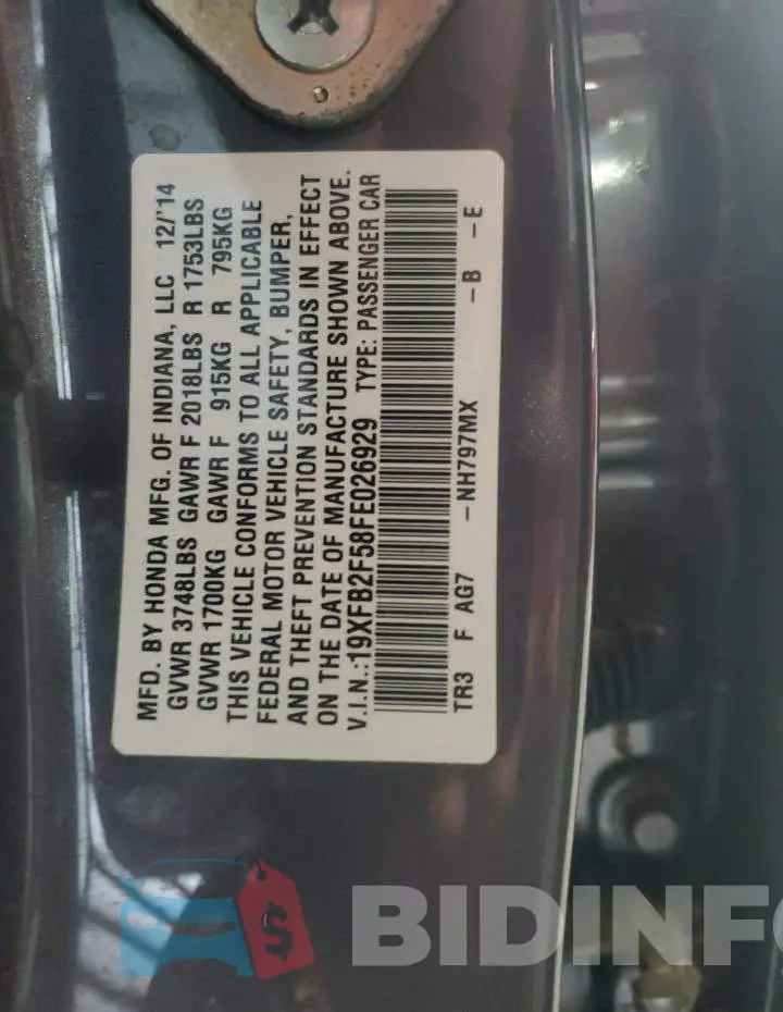 19XFB2F58FE026929 Photo# 12