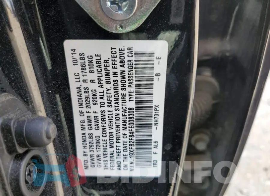 19XFB2F84FE008308 Photo# 12