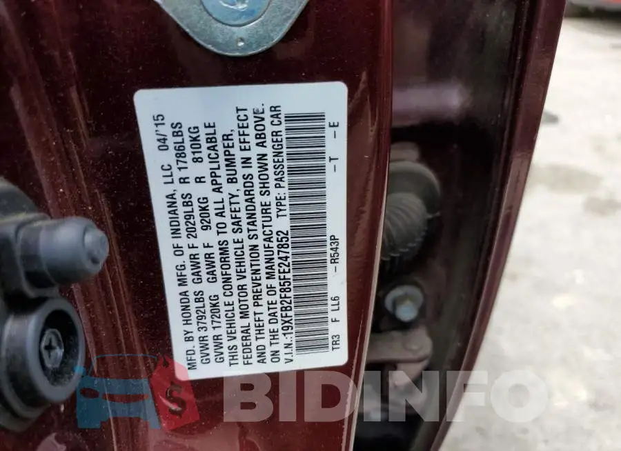 19XFB2F85FE247852 Photo# 13