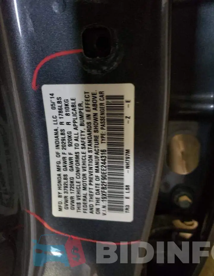 19XFB2F90EE244316 Photo# 12