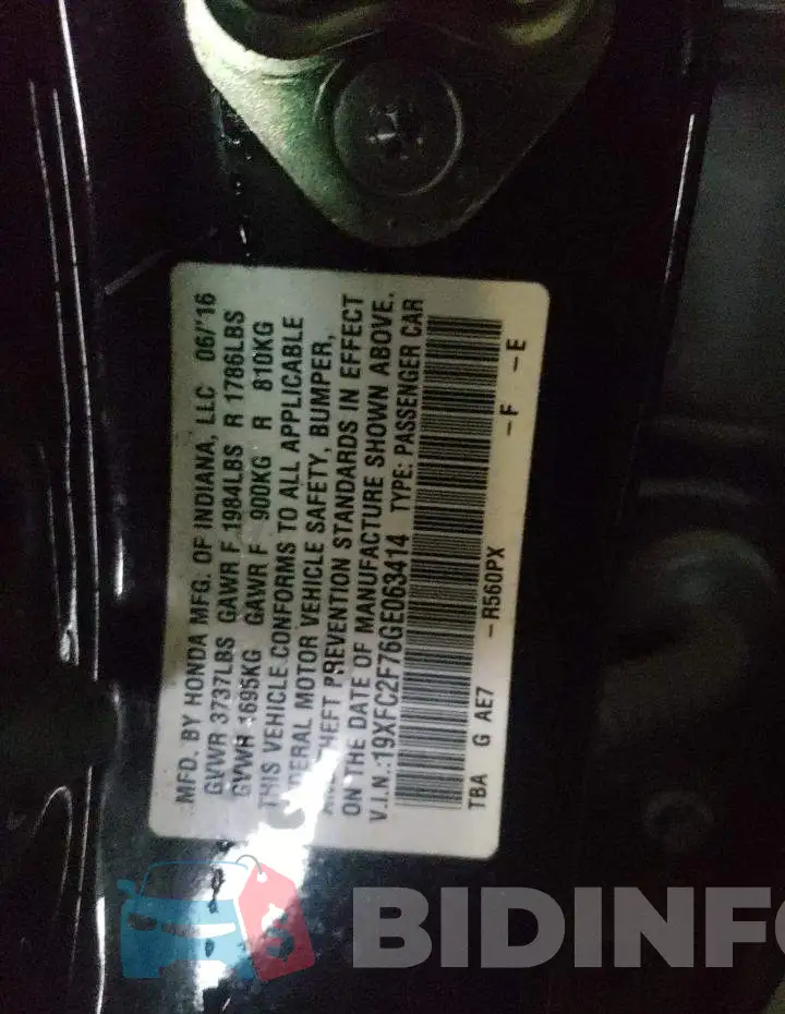 19XFC2F76GE063414 Photo# 12