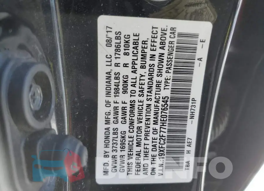 19XFC2F77HE076545 Photo# 12