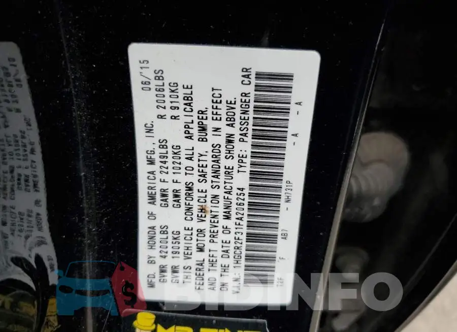 1HGCR2F31FA206254 Photo# 13
