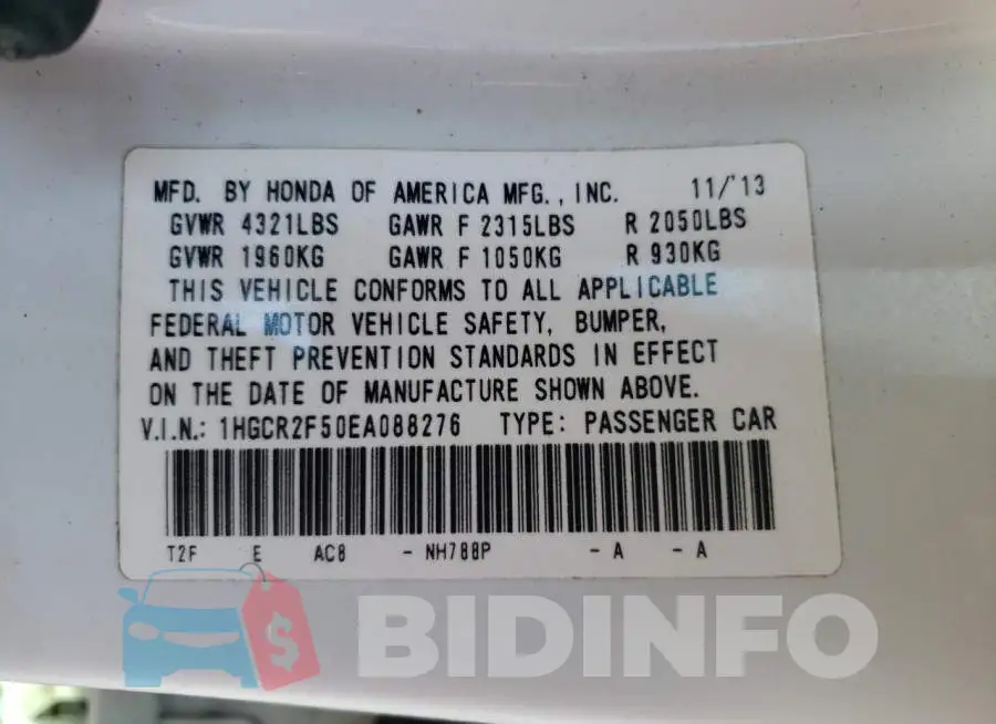 1HGCR2F50EA088276 Photo# 12