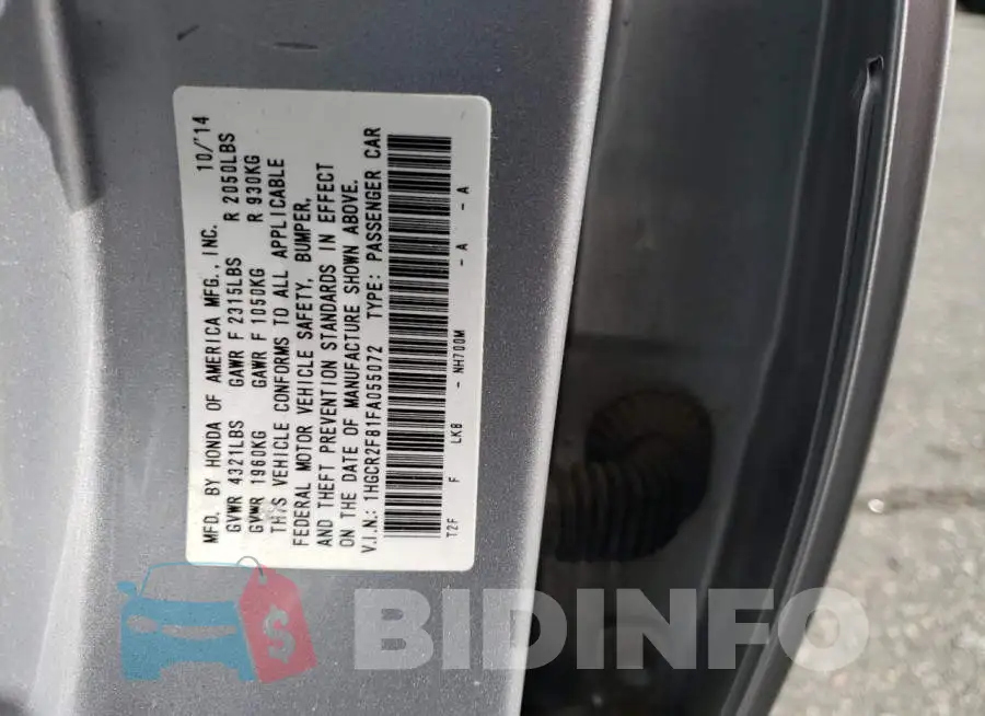 1HGCR2F81FA055072 Photo# 12