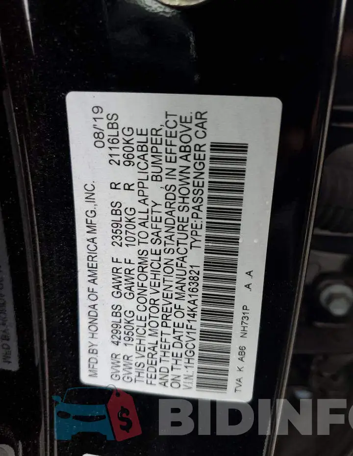 1HGCV1F14KA163821 Photo# 12
