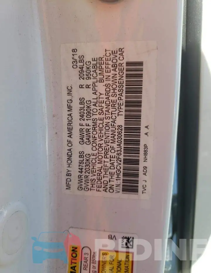 1HGCV2F63JA030628 Photo# 12