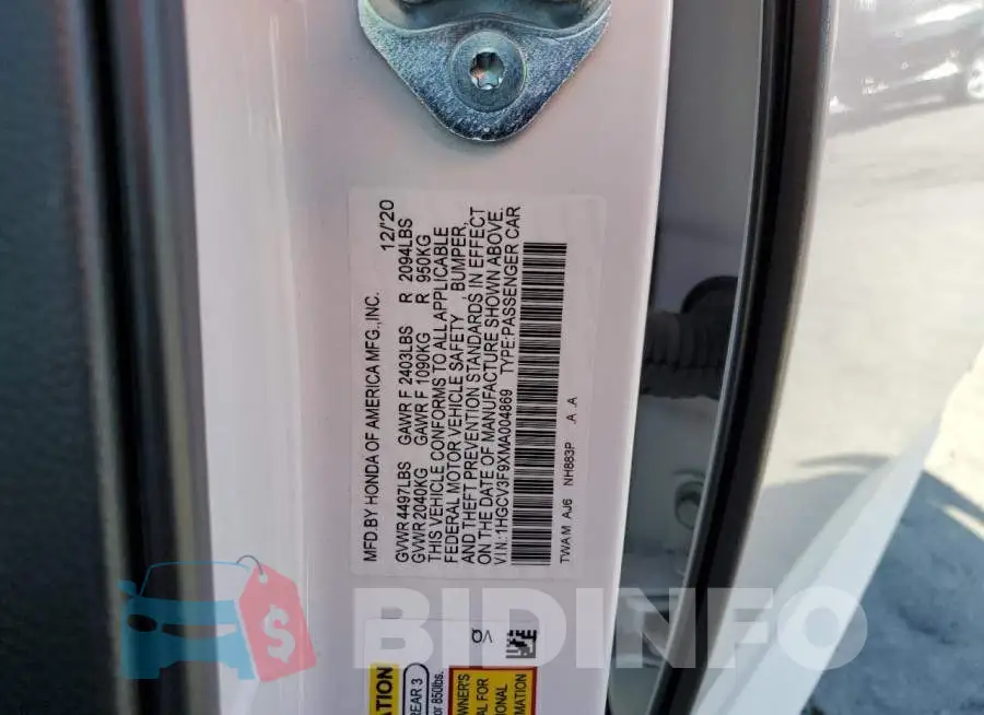 1HGCV3F9XMA004869 Photo# 10