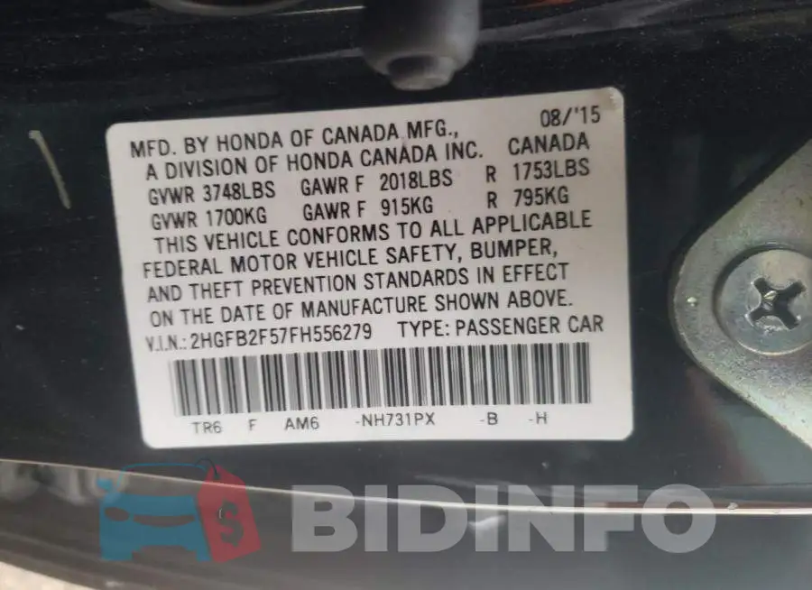 2HGFB2F57FH556279 Photo# 12
