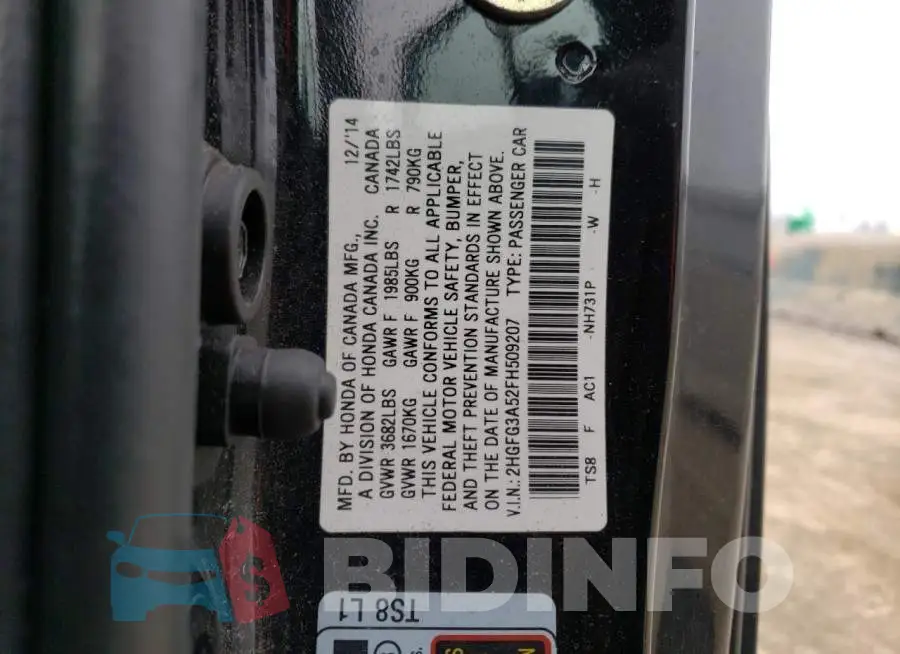 2HGFG3A52FH509207 Photo# 13