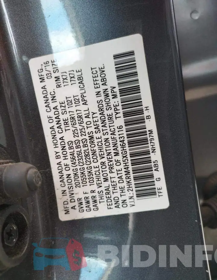 2HKRM4H5XGH643116 Photo# 12