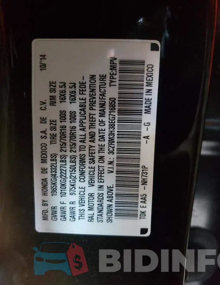 3CZRM3H38EG716850 Photo# 14