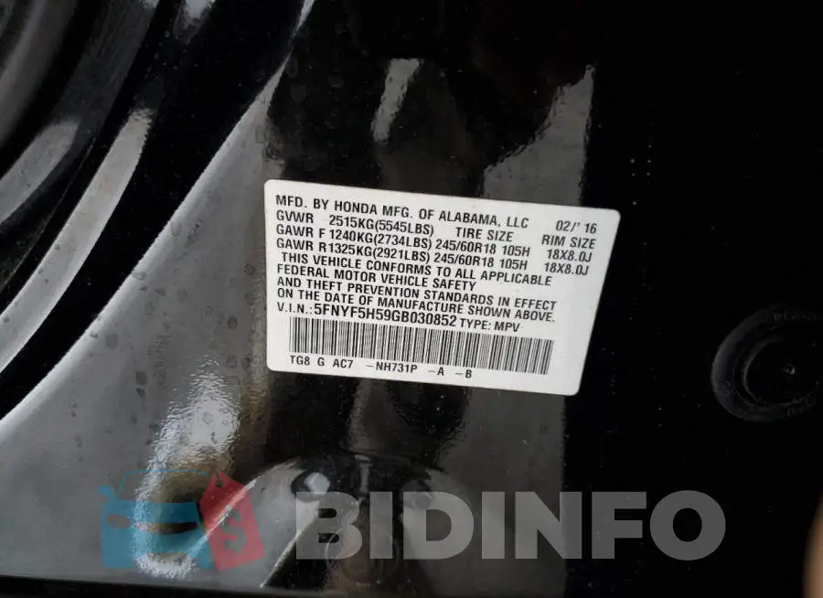 5FNYF5H59GB030852 Photo# 12