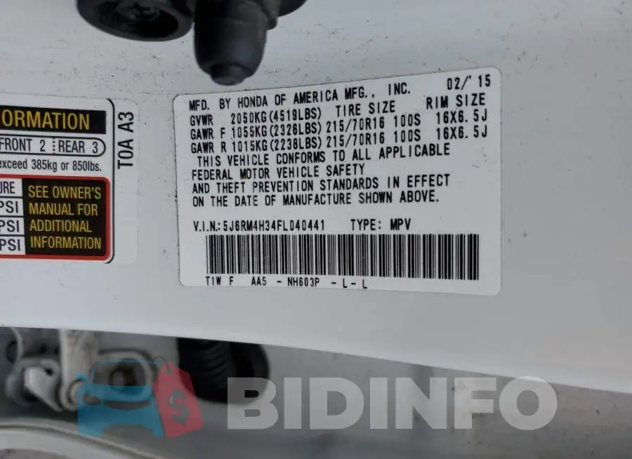 5J6RM4H34FL040441 Photo# 13
