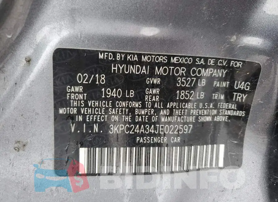 3KPC24A34JE022597 Photo# 12