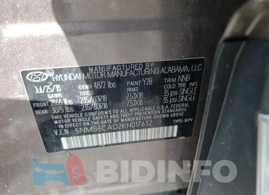 5NMS3CAD2KH017632 Photo# 12
