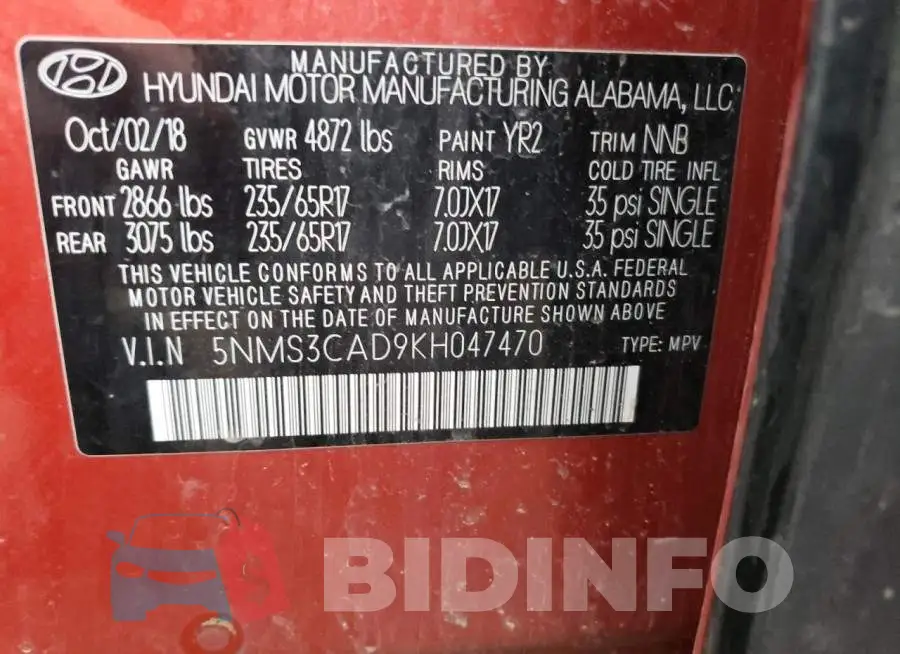 5NMS3CAD9KH047470 Photo# 12