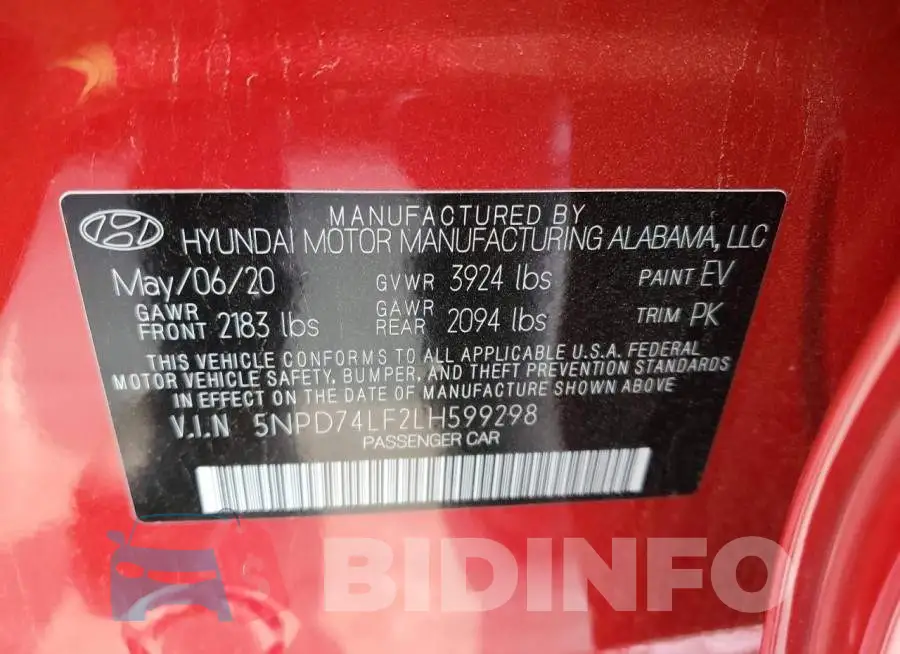 5NPD74LF2LH599298 Photo# 13