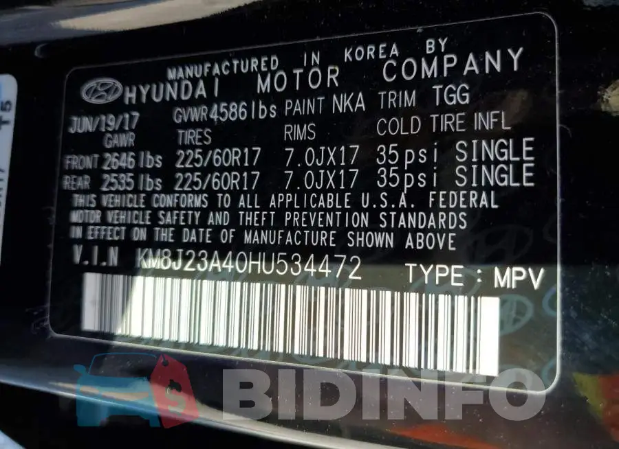 KM8J23A40HU534472 Photo# 13