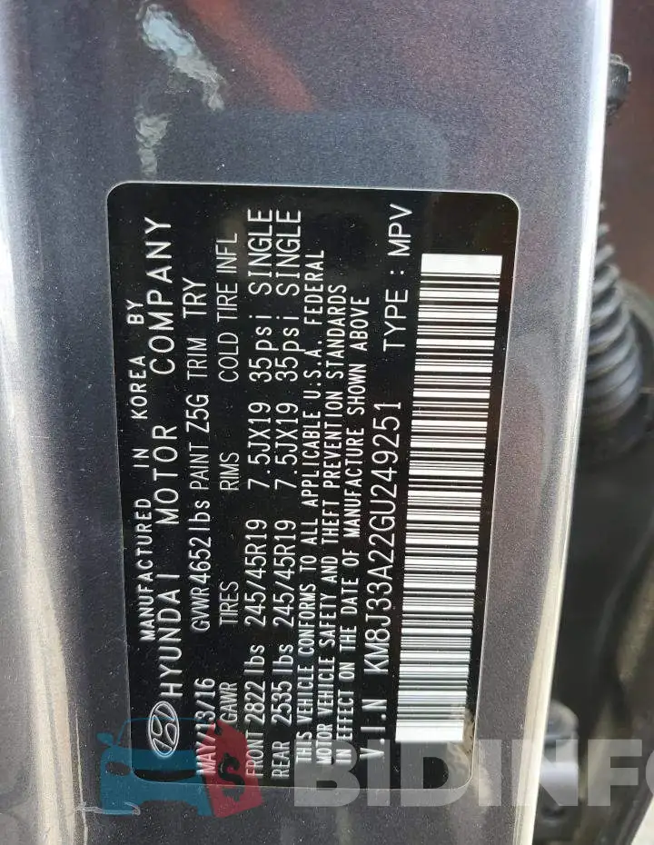 KM8J33A22GU249251 Photo# 13