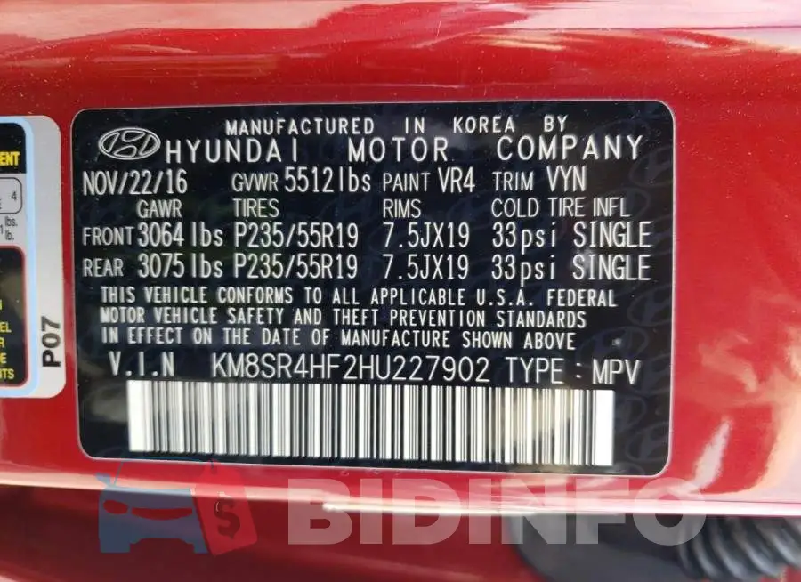 KM8SR4HF2HU227902 Photo# 12
