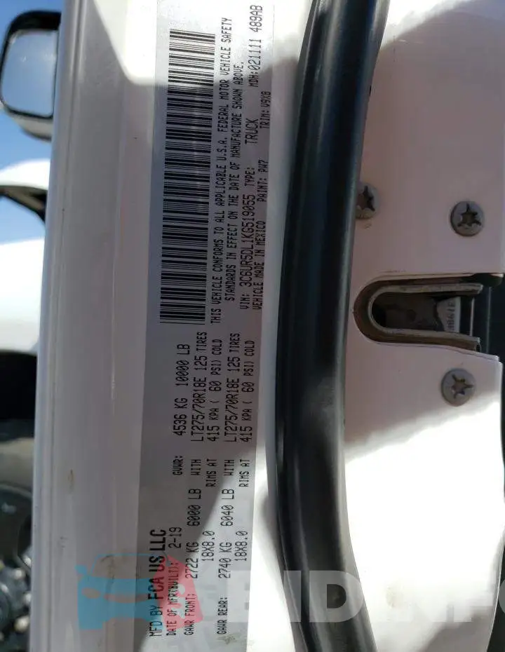 3C6UR5DL1KG519055 Photo# 12