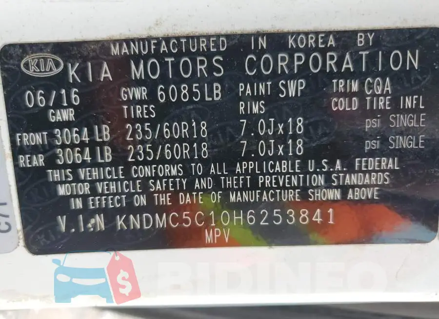 KNDMC5C10H6253841 Photo# 13