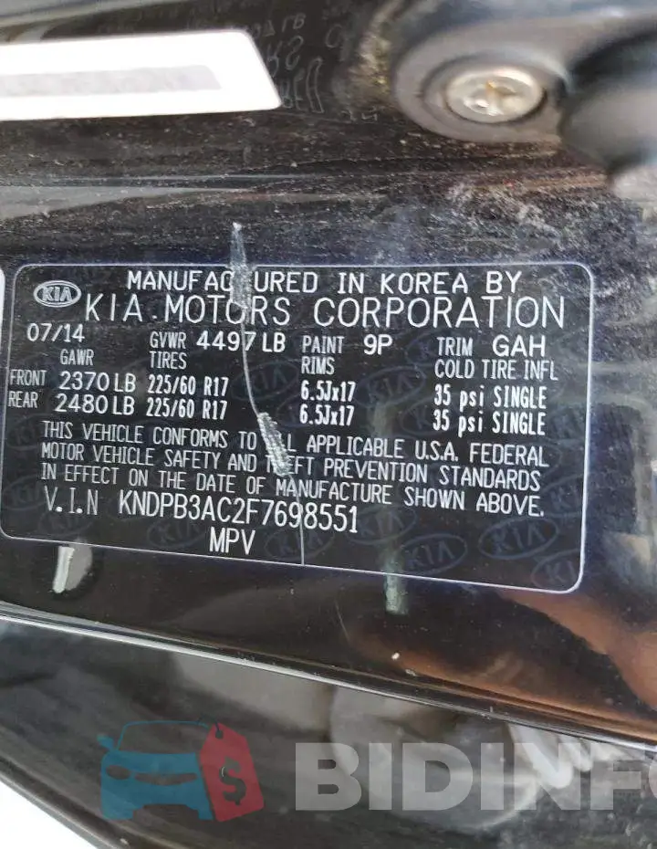 KNDPB3AC2F7698551 Photo# 12
