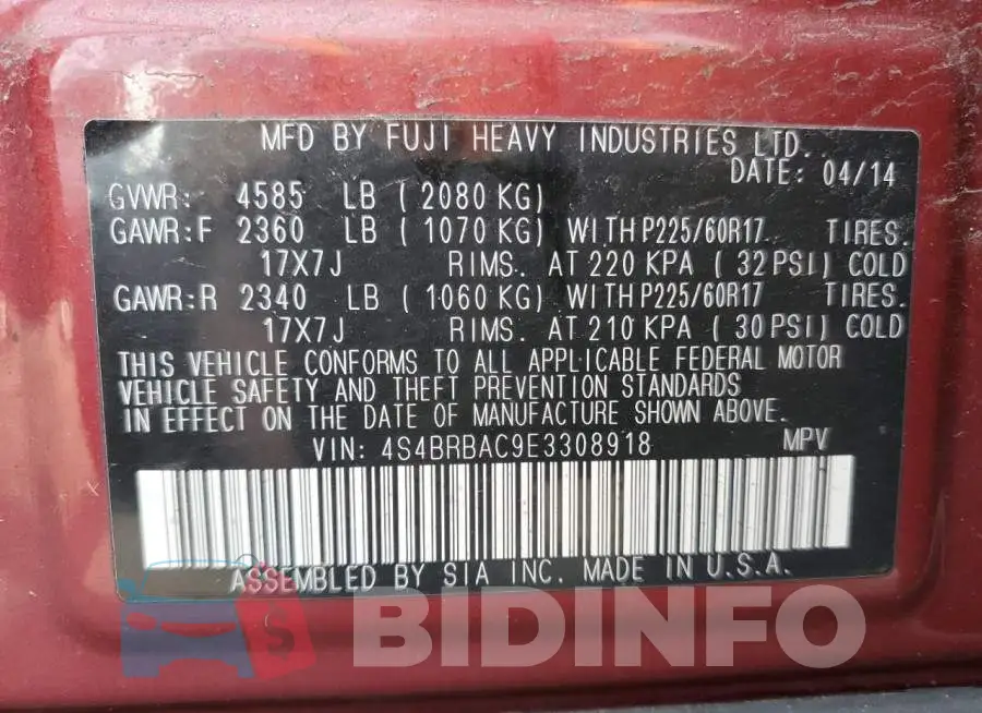 4S4BRBAC9E3308918 Photo# 14
