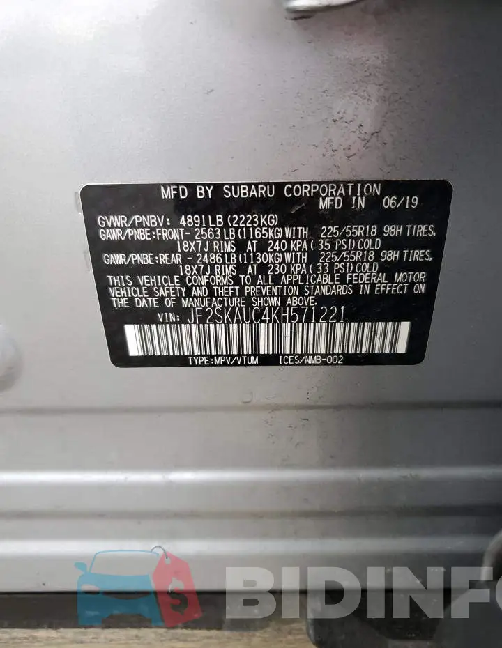 JF2SKAUC4KH571221 Photo# 13