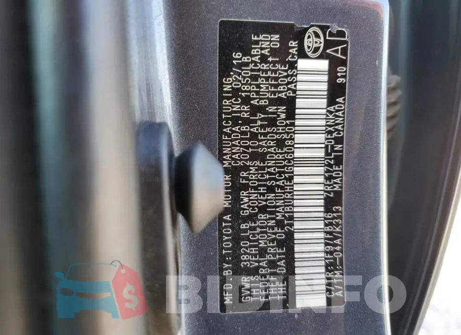 2T1BURHE1GC608501 Photo# 12