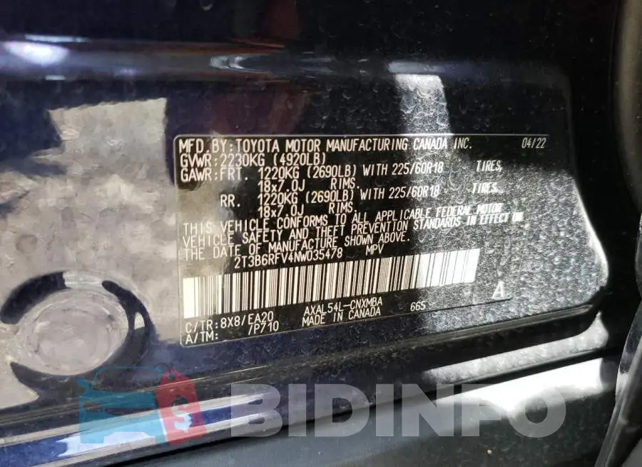 2T3B6RFV4NW035478 Photo# 13