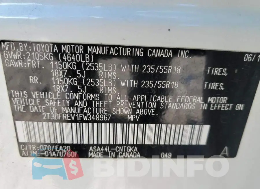 2T3DFREV1FW348967 Photo# 13