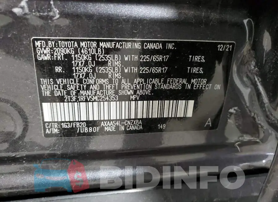 2T3F1RFV5MC254353 Photo# 13