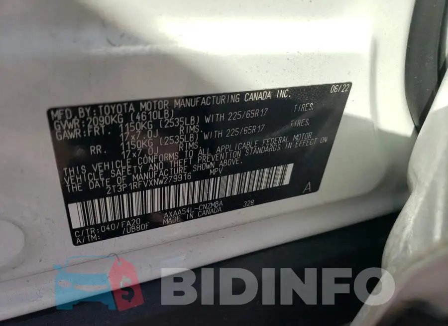 2T3P1RFVXNW279916 Photo# 10
