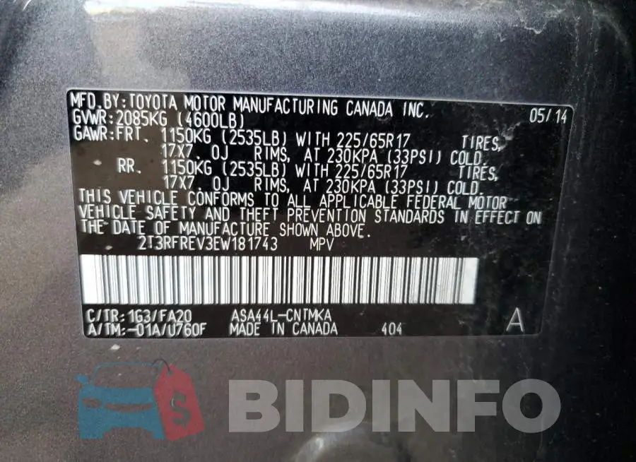 2T3RFREV3EW181743 Photo# 13