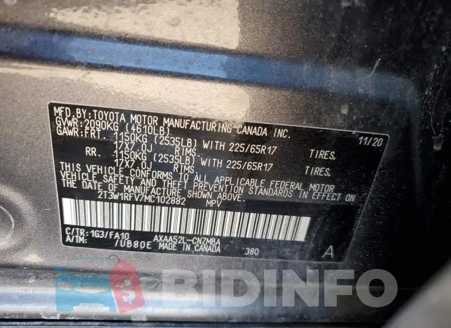 2T3W1RFV7MC102882 Photo# 13