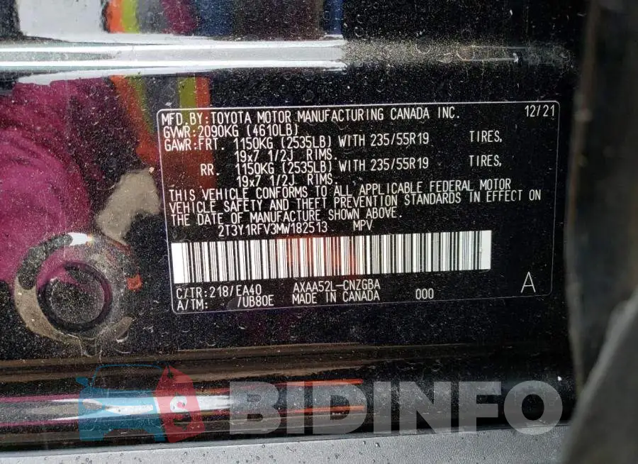 2T3Y1RFV3MW182513 Photo# 13