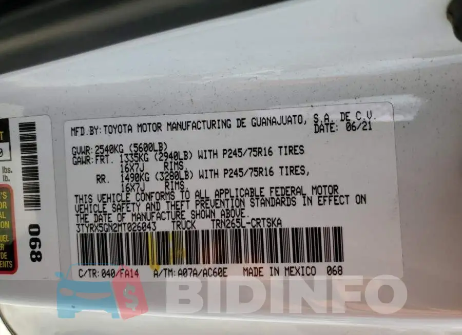 3TYRX5GN2MT026043 Photo# 13