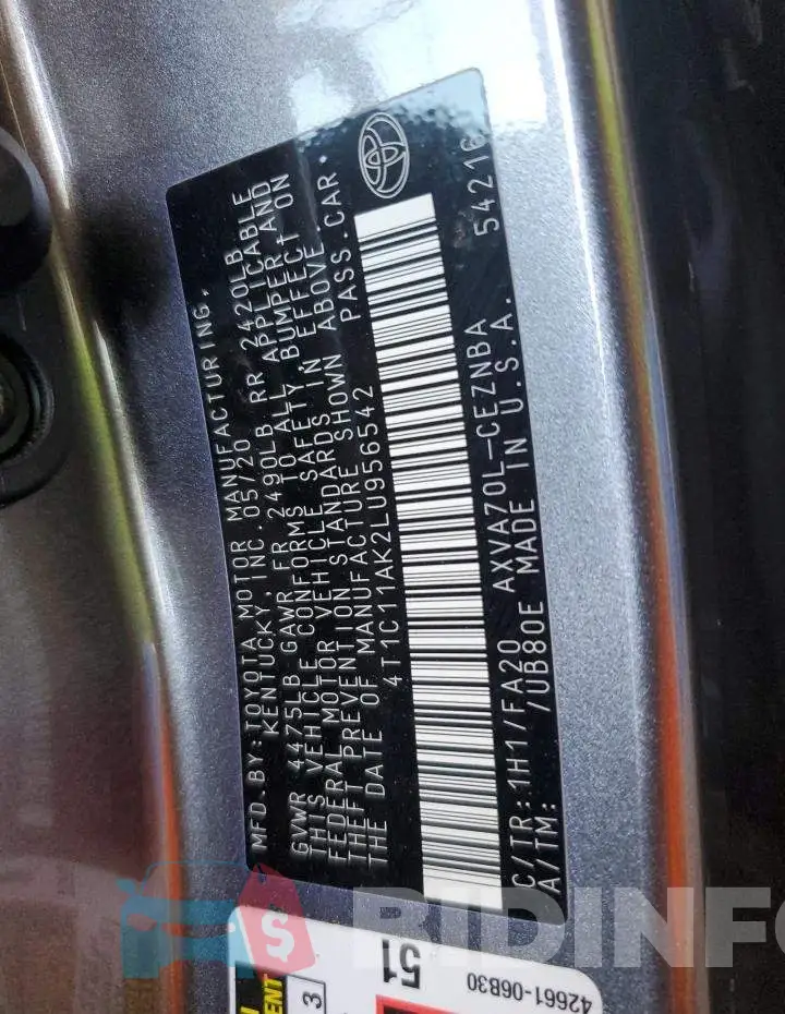 4T1C11AK2LU956542 Photo# 13