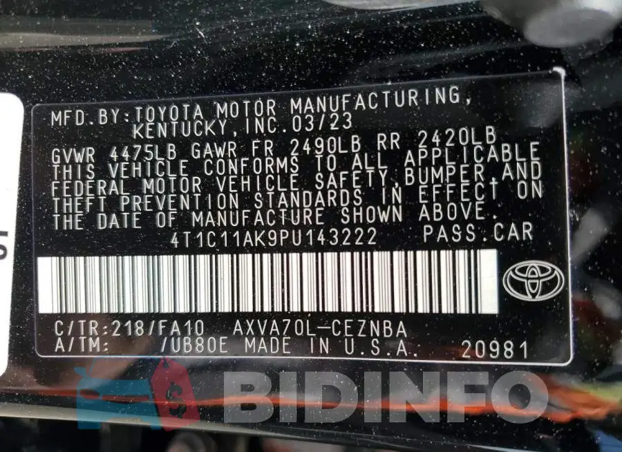 4T1C11AK9PU143222 Photo# 13