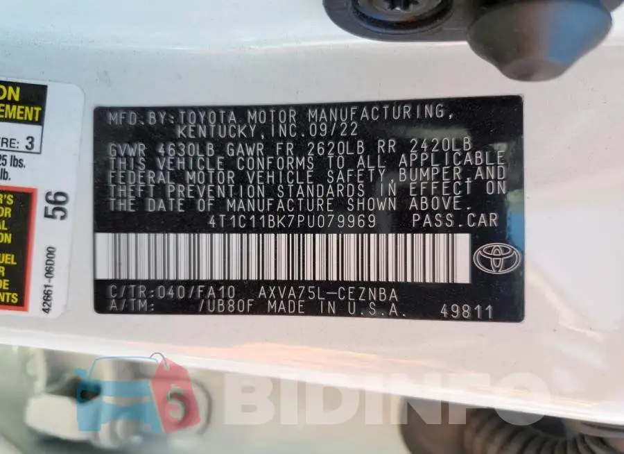 4T1C11BK7PU079969 Photo# 13