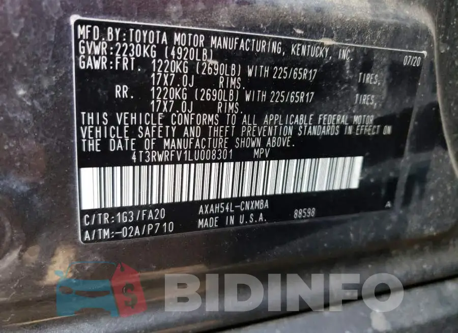 4T3RWRFV1LU008301 Photo# 13