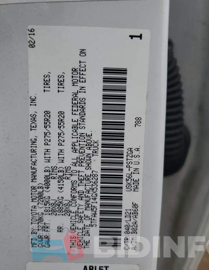 5TFAW5F14GX536287 Photo# 12