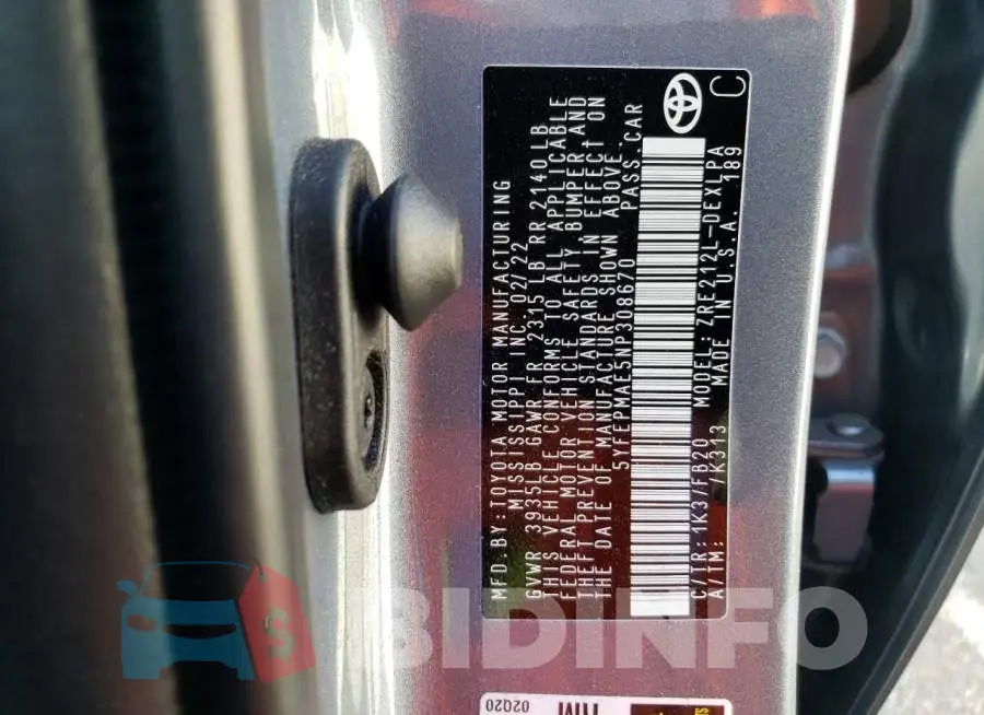 5YFEPMAE5NP308670 Photo# 12